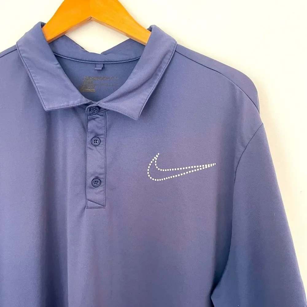 Nike Big Swoosh Golf Sport Polo Shirt Men’s Dri Fit Collar Blue purple size 2xl